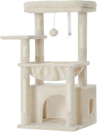 Котячий будиночок Heybly HCT008SW (Бежевий): міцний котячий будиночок з великим м'яким кошиком, стійкими сизалевими стовпчиками та місцем для сну