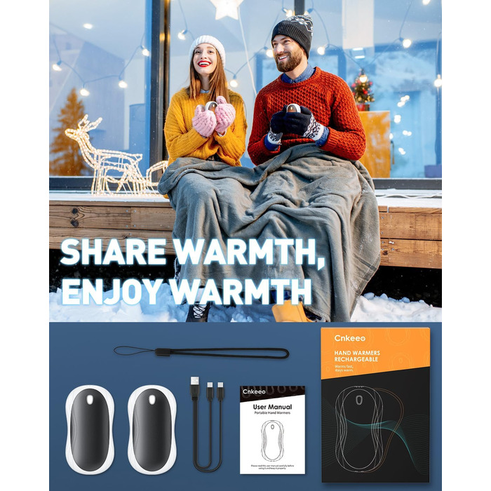 Електричні грілки для рук Cnkeeo 2 шт. з роздільним магнітним з'єднанням, Powerbank USB, 3 режими нагріву, для активного відпочинку, риболовлі, полювання, чорно-білі