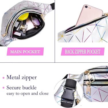 Сумка на пояс 80-х для жінок, лазерний стиль, блискітки, регульований ремінь, водонепроникна, для активного відпочинку, подорожей, туризму, відпустки (срібна, оновлена версія)