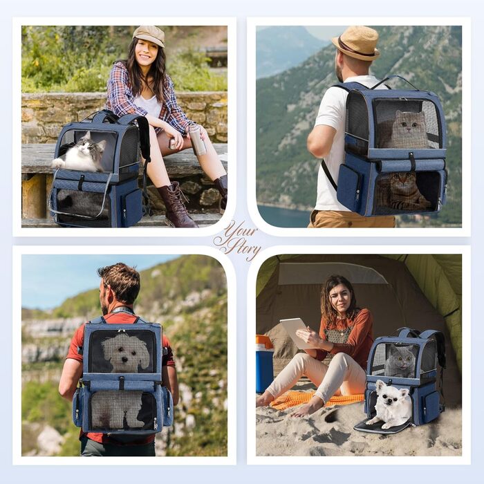 Подвійний рюкзак для котів на 2 котів - великий переносний рюкзак для котів/собак до 11 кг - блакитний