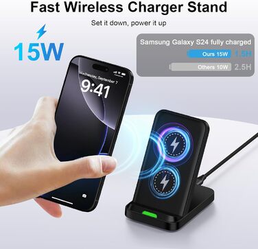 Бездротовий зарядний пристрій 15W: сумісний з Google Pixel, Samsung Galaxy, iPhone. Підставка для швидкої зарядки (V027)