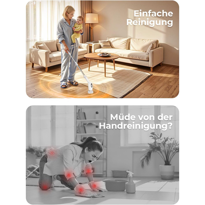 Електрична щітка для прибирання 9 в 1 з набором насадок, 70 хв зарядки, для ванної, плитки, авто, біла