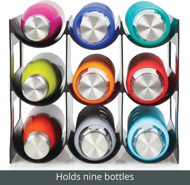 mDesign Practical Wine and Bottle Rack – Plastic Wine Rack Holds Up to 9 Bottles – Freestanding Shelf for Wine Bottles or Other Beverages – Black
