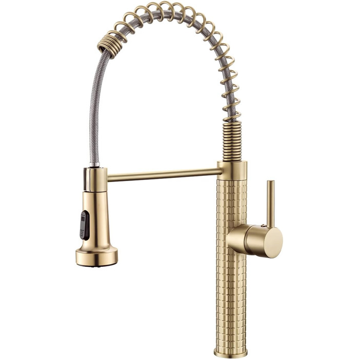 Сучасний кухонний змішувач з LED-підсвіткою, поворотний на 360°, з висувною лійкою, чорний/рожеве золото, для кухні