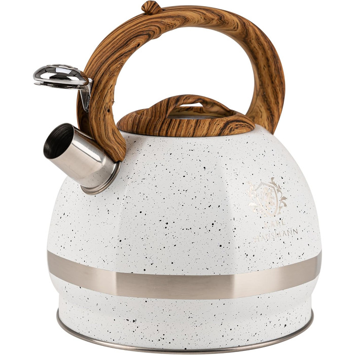 Чайник для води Induktion Karl Hausmann 3L з білого мармуру - автоматичний свисток, нержавіюча сталь, підходить для всіх типів плит