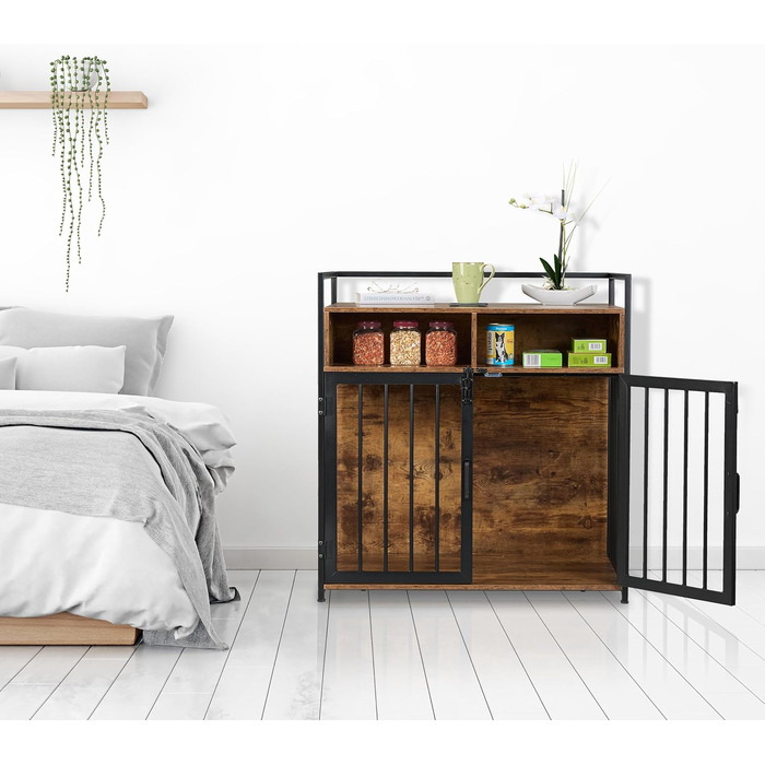 Клітка для собак Relaxdays у стилі меблів, HBT: 85x80x54 см, з полицею, 2 дверцятами, дерев'яний дизайн, коричнево-чорна, розмір 54 x 80 x 85 см