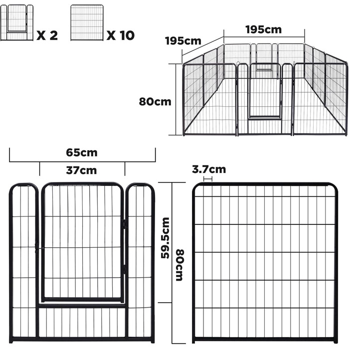 Вольєр для цуценят на 6 частин, 80 см, з 1 дверима та 5 фіксаторами, гнучкий та складаний, для квартири та саду