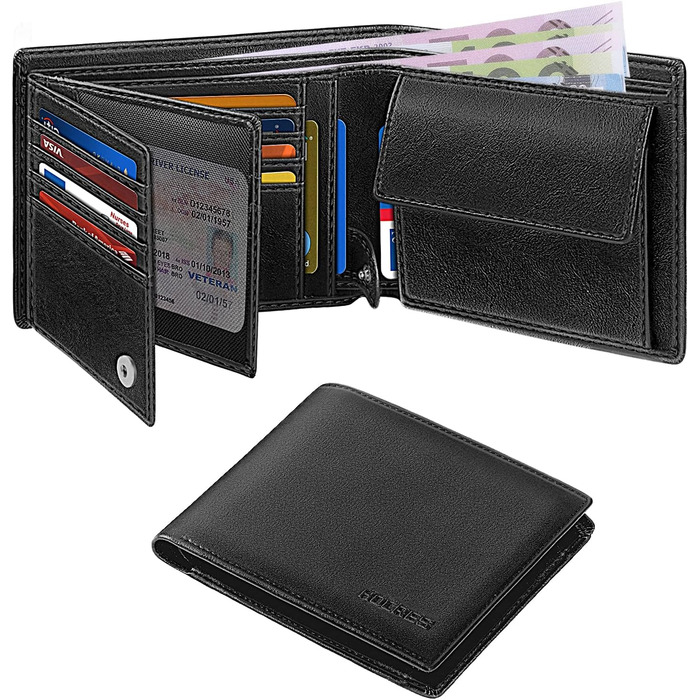 HOCRES Men's Wallets Multi-Functional RFID Blocking Leather Slim Wallet with 15 Card Slots, 2 Bill Compartments, and 2 ID Windows Minimalist Wallets for Men with Gift Box