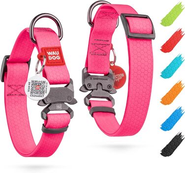 Водонепроникний нашийник для собак WAUDOG: великі, середні та малі породи, регульований, металевий замок, 31-49 см, 25 мм ширина, рожевий колір