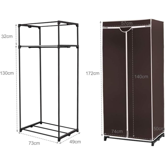 RELAX4LIFE Wardrobe with Metal Frame, Fabric Closet with Large Storage Space, Folding Wardrobe with Cover, Textile Closet with Non-Slip Feet, Folding Clothes Closet Fabric Wardrobe (Coffee Brown)