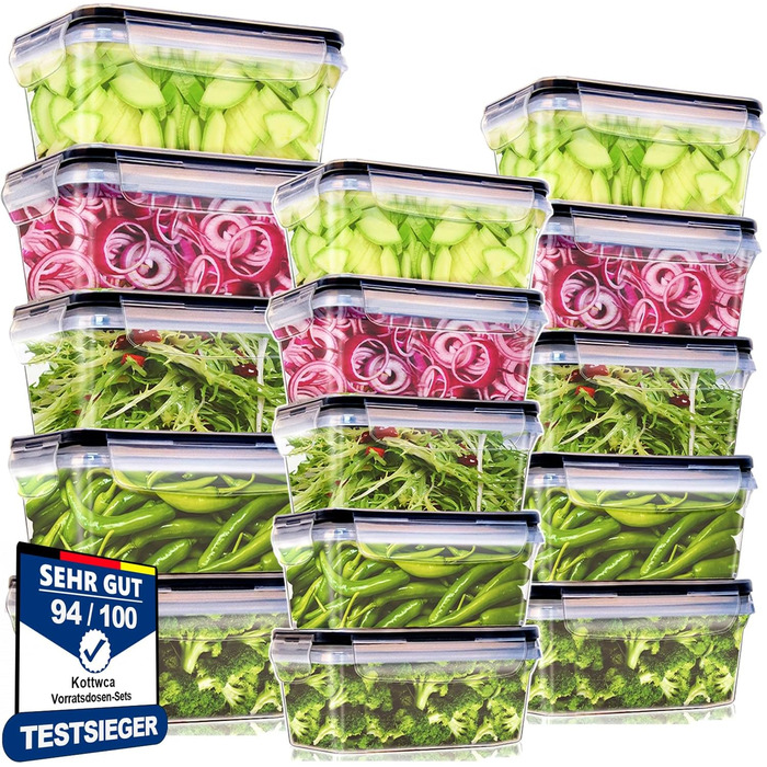 Набір контейнерів для їжі Kottwca, 30 шт. (15 контейнерів + 15 кришок), 15 великих контейнерів, 100% захист від витікання, BPA-Free, для мікрохвильової печі та холодильника