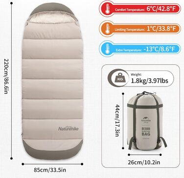 Спальний мішок Naturehike для дорослих: легкий, теплий, бавовняний, для кемпінгу та туризму (зелений, B300)