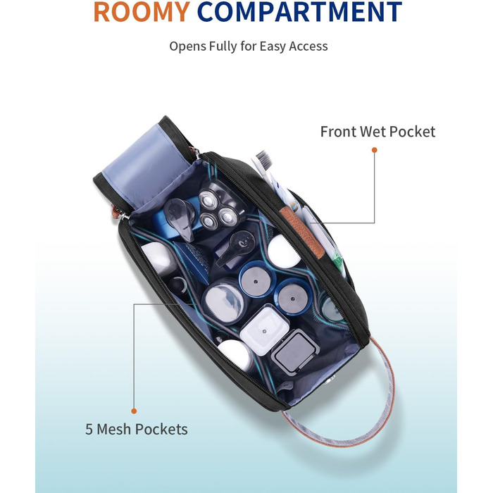 Чоловіча дорожня косметичка ECOHUB, водонепроникна, з великим відділенням та відділенням для мокрого одягу, з переробленого PET, з двома блискавками, чорна