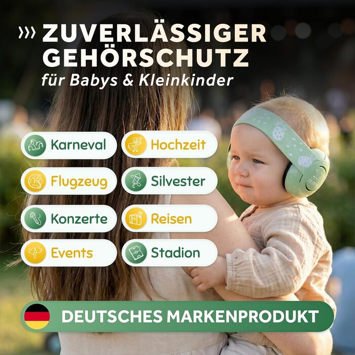 Schallwerk Mini+ - Навушники-захисники вух для малюків - високоякісні шумозаглушувачі для дітей - захист вух для дітей, захист вух для немовлят, навушники-захисники вух для немовлят, шумозаглушувачі Matcha Green
