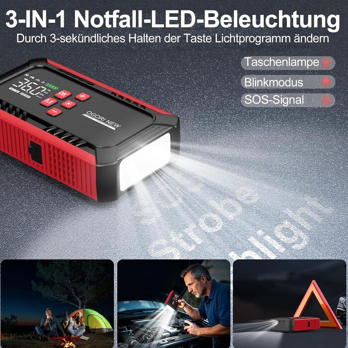 Портативний акумулятор для запуску авто 7000A з компресором 150PSI, 12V. Запуск бензинових (8л) та дизельних (10л) двигунів, прикурювач, LED ліхтарик.