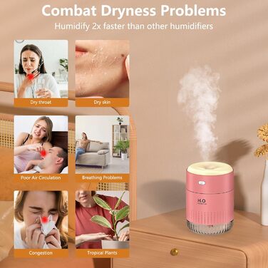 Ультразвуковий зволожувач повітря Mini AIR Humidifier з LED-підсвіткою (зелений/рожевий)