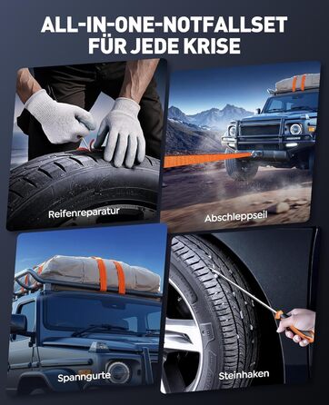 Powerbank для авто 26800mAh 7000A з компресором 160PSI, старт допомога, 5 LED, набір для ремонту шин, молоток, підтримка бензину/дизеля