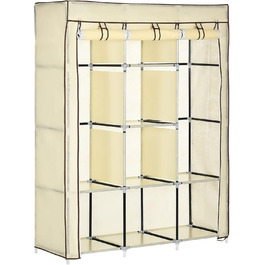 HOMCOM Closet, Fabric Wardrobe with Drawers, Clothes Rail and Zipper, Fabric Clothes Closet Folding Wardrobe for Bedroom, Dressing Room, 102 x 42.5 x 162.5 cm, (Cream White, 125L x 43W x 162.5H cm)