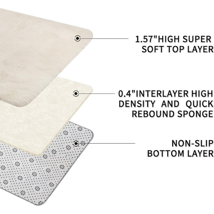 Кремовий килим Sour Lemon 60x120 см: м'який, пухнастий, для вітальні, дитячої, коридору, легко миється, антиковзаюча поверхня