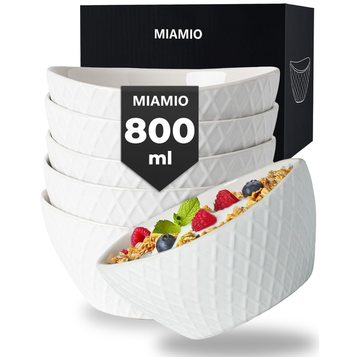 Набір мисок Miamio Palmanova (білий) – 6 шт. по 800 мл – сучасний дизайн, матове покриття