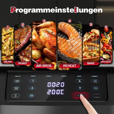 Аерофритюрниця TopStrong Doppelkammer 11л, 2500 Вт, 6 функцій, з оглядовим вікном, вертикальна, подвійна камера, для рівномірного приготування