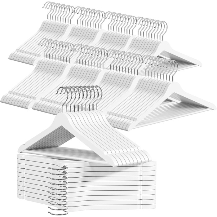 Плечики для одягу OGIVO з дерева, набір з 100 шт. – поворотний гачок 360°, вирізи на плечах, натуральне дерево (бук, береза, сосна, верба)