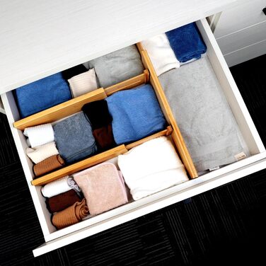 Utoplike Bamboo Adjustable Drawer Divider (4-pack), Large Drawer Organizers with Spring-Loaded for Clothing, Cutlery, Utensils in Kitchen, Bathroom, Bedroom, Baby Drawer, (Natural Color, Small (10H cm))