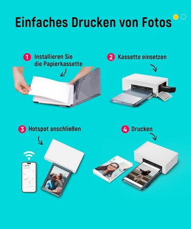 Портативний фотодрук для смартфонів Liene (10x15 см) + 2 пачки фотопаперу (20+80 аркушів), WiFi, сумісний з iPhone/Android/PC, 300 DPI, кольорова сублімація, білий