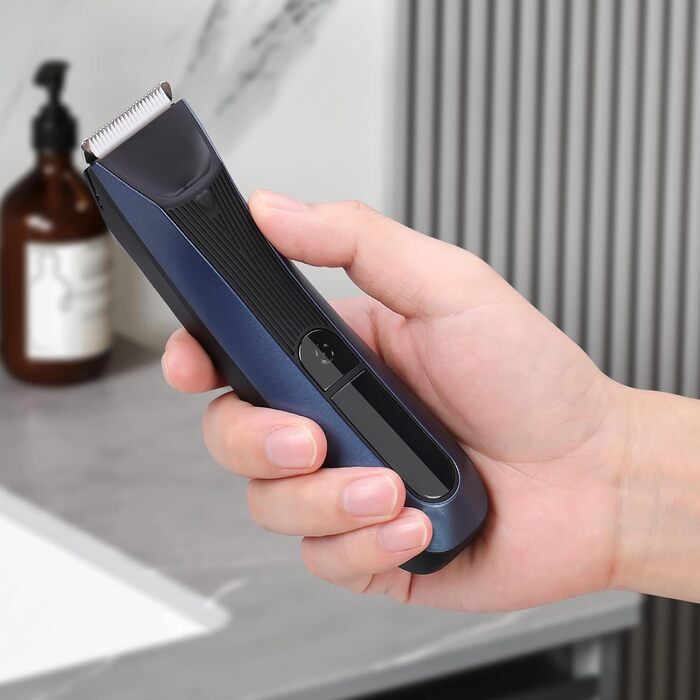 Електричний чоловічий триммер для тіла Kibiy з LED-дисплеєм, IPX7, водонепроникний (синій)