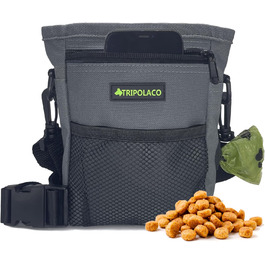 Лекарства для собак – сумка-лейкоріз для собак з кількома кишенями, диспенсер для пакетів для екскрементів і кишеня для телефону, 3 варіанти носіння – ідеальний мішок для корму для собак, тренування та прогулянки, сірий, магнітна застібка