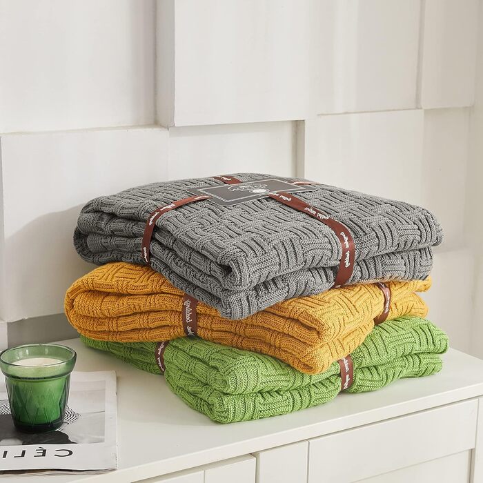 Бавовняна ковдра Longhui з в'язаним візерунком, 127x152 см, для дивану, крісла, ліжка, пляжу, декору дому, сіра ковдра, подарунковий мішечок