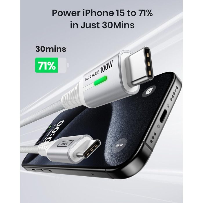 Кабель USB-C 100W з підтримкою PD3.0: 2M, нейлон, для iPhone, Samsung, Pixel, iPad, MacBook