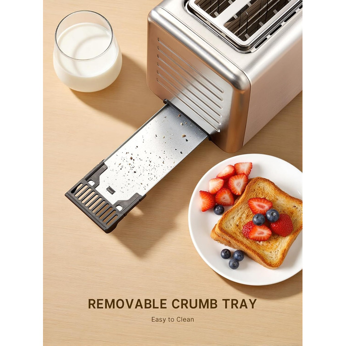 Тостер Yabano на 4 підсмажувальні позиції з сенсорним екраном та функцією пам'яті, технологією Single-Slice, таймером, функціями розморожування та підігріву, з нержавіючої сталі, 6 рівнів підсмажування, 5 програм для хліба