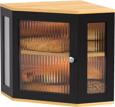 EXABANG Bread Box Corner Bamboo Corner Bread Box Bread Storage Box with 2 Tiers, Wooden Bread Container Bread Storage Food-Safe, Easy to Clean Bread Box 32x32x35cm