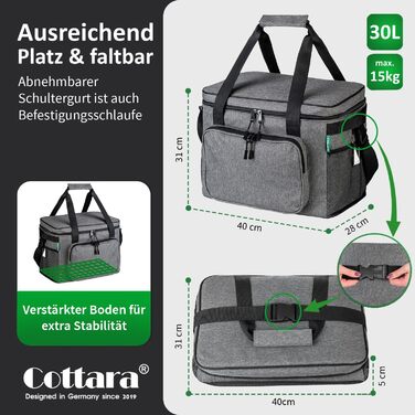 Складана сумка-холодильник 30л, водовідштовхувальна, +12 годин свіжості, міцна ізоляція – сіра сумка-холодильник, сумка для обіду, термосумка для пікніка