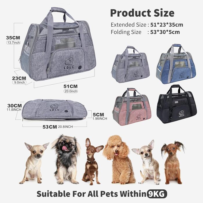 Транспортна переноска для собак та котів PETCUTE, сіра, з м'яким матрацом