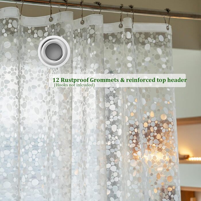 Водонепроникна штора для душу Eva 190 см з магнітами та кільцями, ПВХ, прозора, міцна