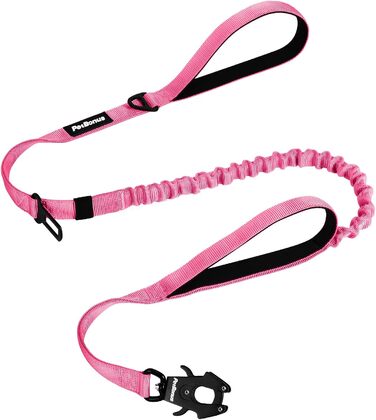 Тактична повідок для собак PetBonus Heavy Duty, 1,5м, еластична, з 2 м'якими ручками, страхувальний ремінь для авто, навчальна повідок No Pull для великих та середніх собак (Армійний зелений, Рожевий)