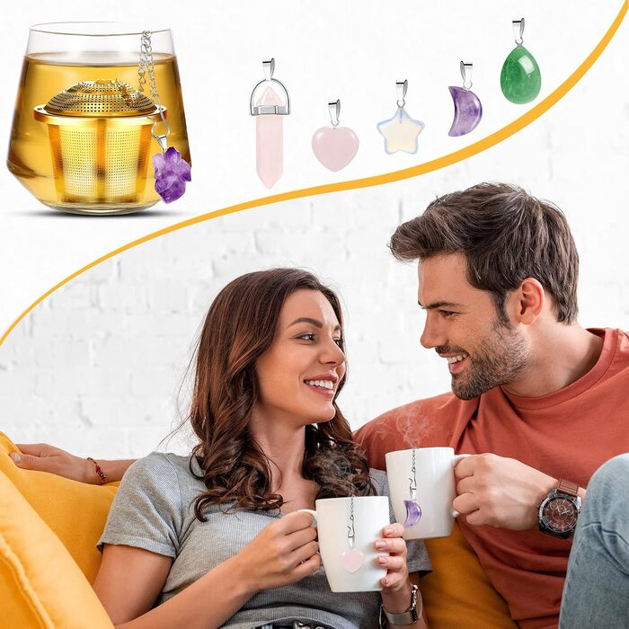 T-Ei for loose tea, 6 sets, loose leaves, tea strainer, tea infuser, stainless steel tea ball for loose tea holder, tea mesh strainer, tea filter with drip trays and pendants