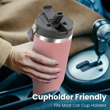 Термокружка-пляшка Riley Joy 2.0 з нержавіючої сталі 1л з трубочкою та ручкою - для кави, напоїв, в дорогу - рожева