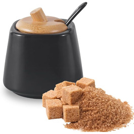 Цукорниця Pullmer з кераміки з кришкою з бамбука та ложкою, цукровий контейнер (чорна, кругла квадратна)