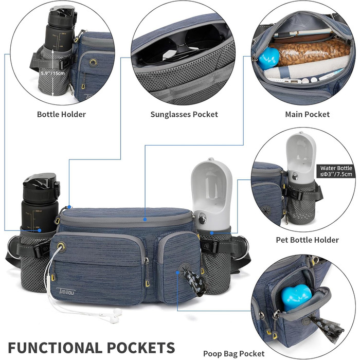 Сумка на пояс для собак TUDEQU: велика, водостійка, з 2 відділеннями для пляшок, для прогулянок, подорожей, спорту