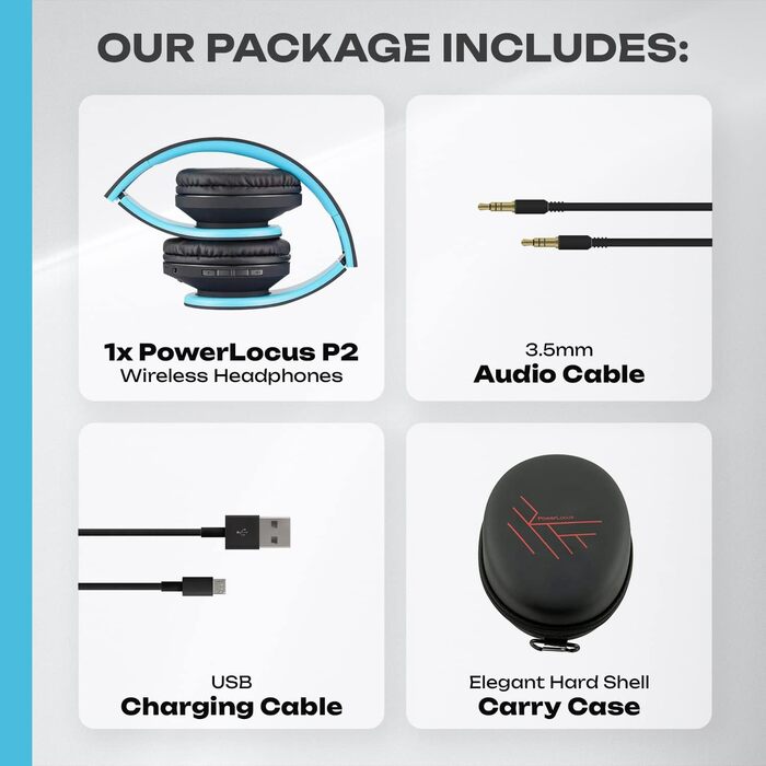 Бездротові навушники PowerLocus Over-Ear з Bluetooth, мікрофоном, складна конструкція, м'які амбушюри, Hi-Fi стерео звук, бас, для дітей та дорослих, TV/PC/Home Office (Чорний/Синій)