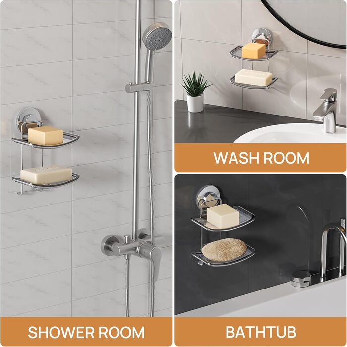 Хромована мильниця з піддоном для води, настінна, без свердління, для ванної кімнати та кухні (5 кг)