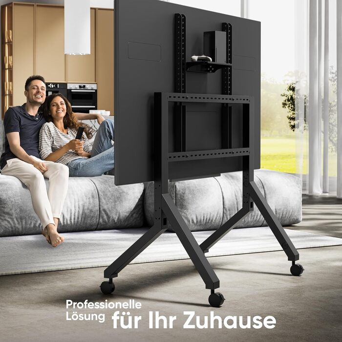 ONKRON Mobile TV Stand for 70-110 inch TVs - Height Adjustable Rolling TV Stand with Shelf, VESA 1000x800, Up to 120.5 lbs, Black