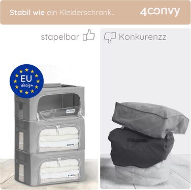 Органайзер для одягу 4CONVY: коробка для зберігання з блискавкою та металевим каркасом (3x24L, темно-сірий) - покращений матеріал 2024