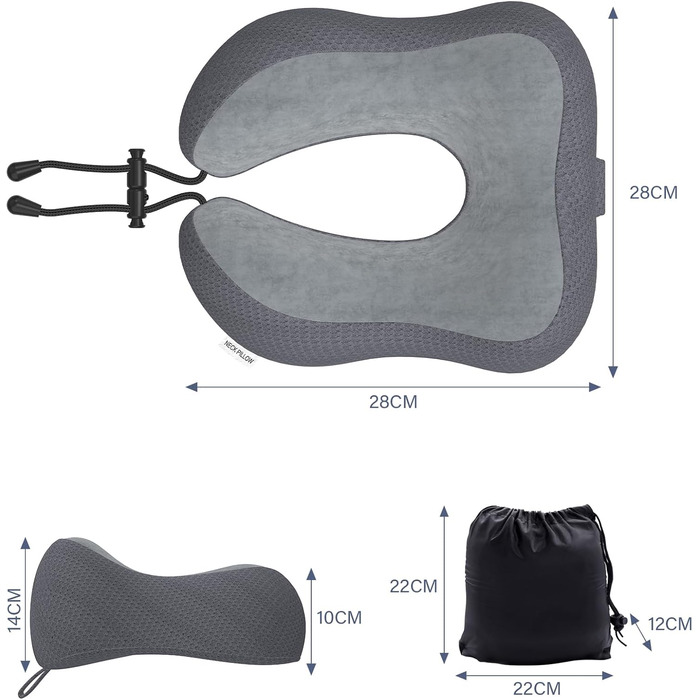 Подушка для шиї у подорожах: м'яка подушка з memory foam для автомобіля, літака, офісу та дому (темно-сіра)
