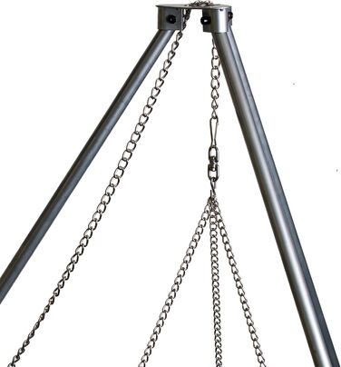 Adjustable-height tripod grill stand including chains, height: 1.40 m, rust-resistant galvanized steel - Without grill grate