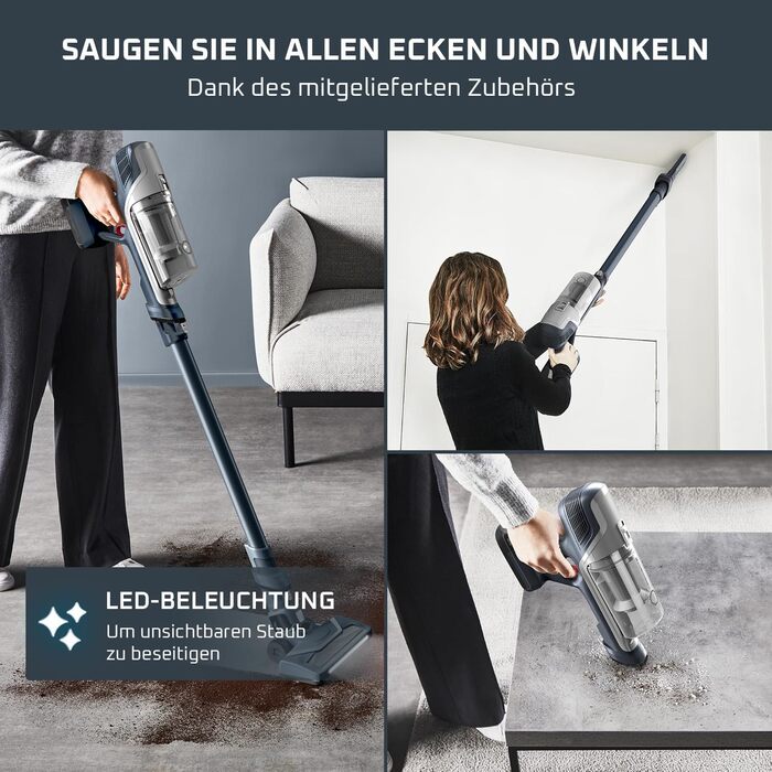 Бездротовий пилосос Rowenta X-Pert 6.60: акумуляторний, 100W, 45 хв роботи, без мішка, LED-насадка, легкий, 0,55 л, насадка для щілин, кріплення, чорний, RH6831EO (сірий/срібний)