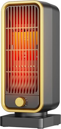 Електричний обігрівач 2000W з енергозбереженням, тихий, 3 режими, PTC кераміка, швидкий нагрів, ECO режим, пульт, таймер 12H, поворот 70°, для офісу, спальні, ванної кімнати (чорний)